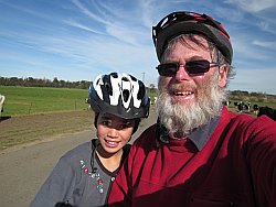 Lily and Granddad on mountain bikes Lily and Granddad on mountain bikes
